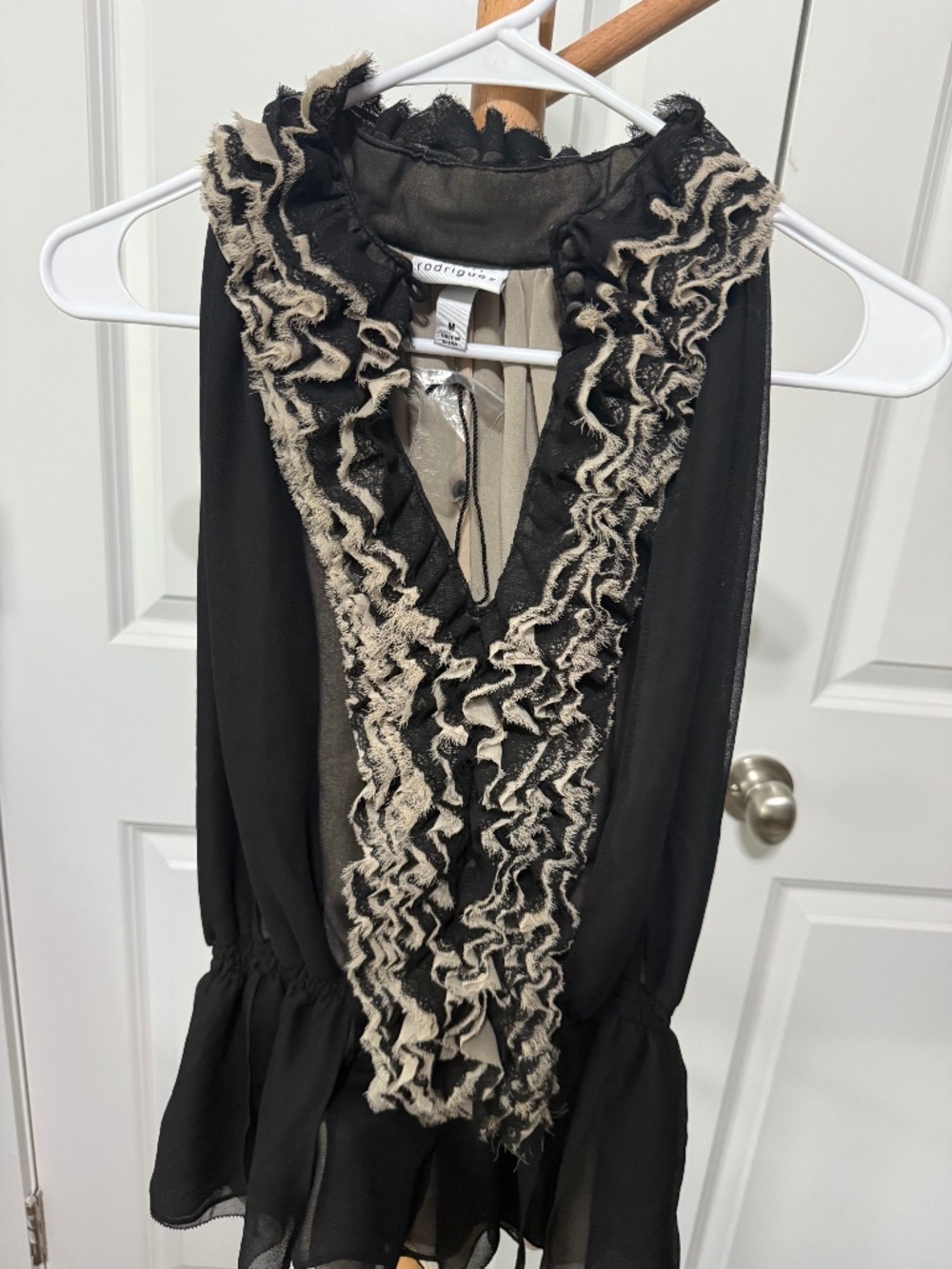 Robert Rodriguez for Neiman Marcus Target Black Sheer Ruffle Blouse Top M NEW